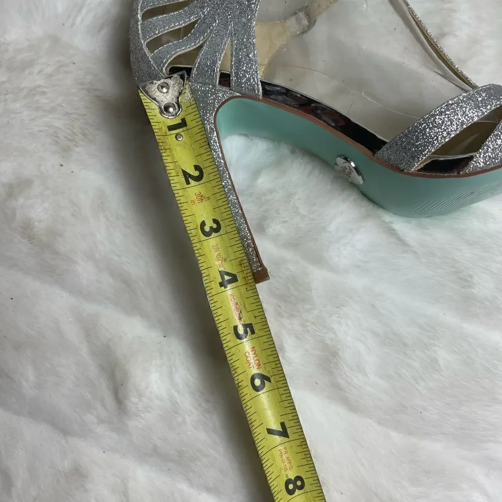 Betsey Johnson Blue silver glitter T strap sandals open toe ankle strap …